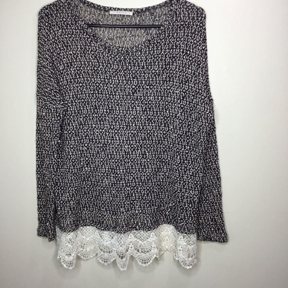 Entro Women’s Sweater Crochet Hem Size Small